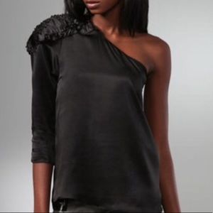 Tibi Top One Shoulder Black  100% Silk Size 2
